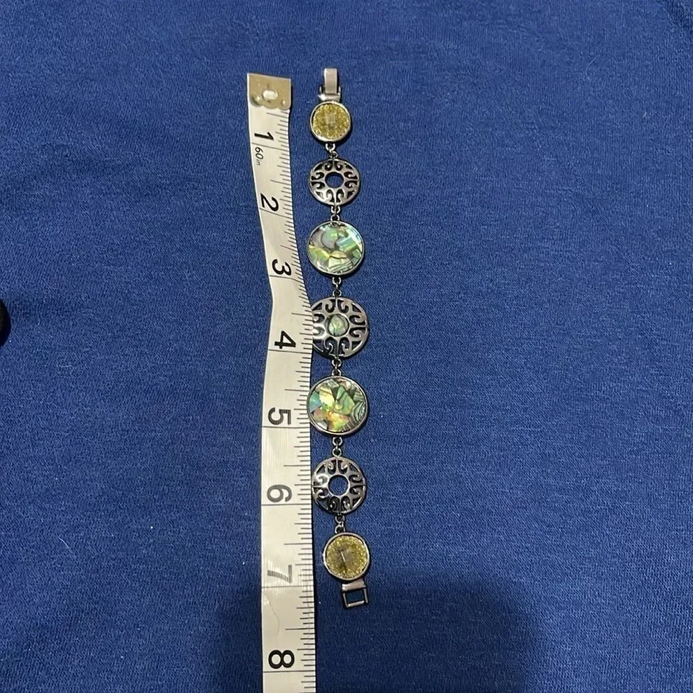 Lia Sophia necklace hematite genuine abalone filigree &  matching bracelet - Picture 8 of 9